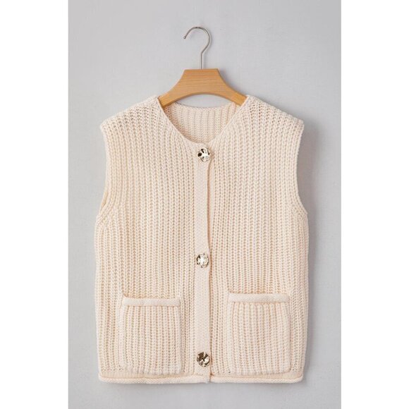 NWT ESME Cream Sleeveless Sweater Knit Vest With Gold Buttons - Picture 4 of 11